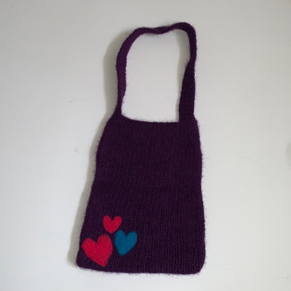 🆕 Handmade Felted Purple Hobo Bag with Hearts - Picture 2 of 10